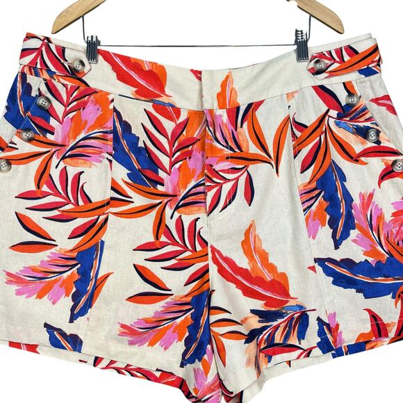 G by Giuliana‎ Linen Rayon Tropical Print High Waist Summer Resort Shorts 22 - Picture 4 of 7